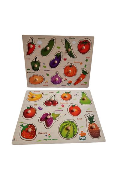 OEM Set of 2 wooden puzzles with inset, Vegetables and Fruits in Romanian, 20 pieces