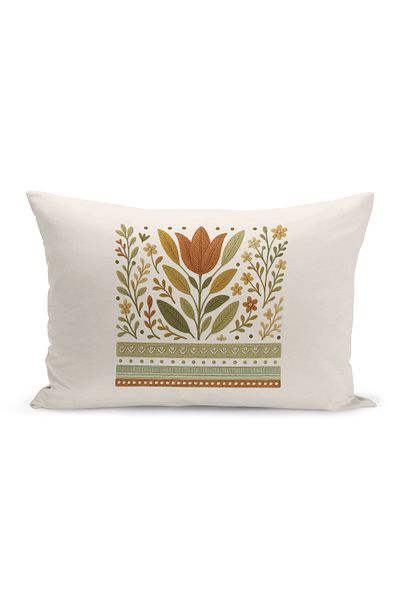 Bertille Home Double Side Digital Printed Throw Pillow Case (Punch/Punch Embroidery Pattern Look)
