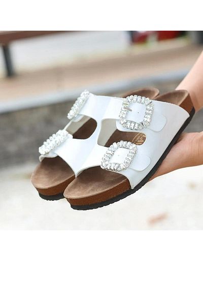 TOGET Eli̇pos Daily Wear Women's Stone Detail Slippers Beach Pool