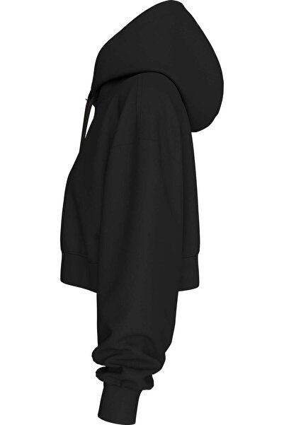 Calvin Klein WOVEN LABEL HOODIE Siyah Kadın Sweatshirt & Hoodie