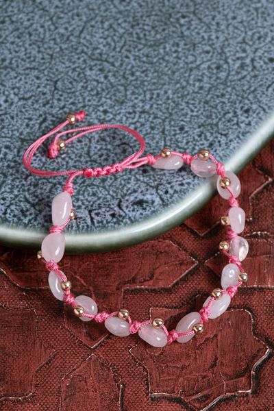Saff Doğal Taş Certified Pink Quartz & Hematite Natural Stone Macrame Bracelet