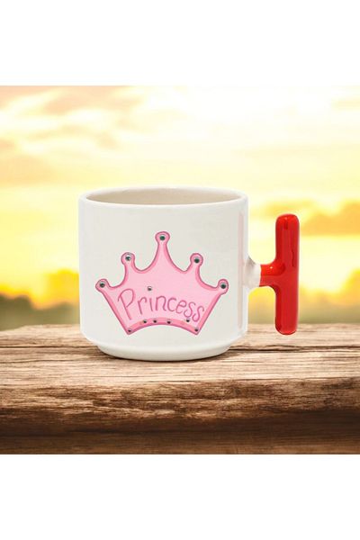 BB TRADE Pink Princess Text Design Red t Handle Ceramic Printed Mug Cup 250 ml