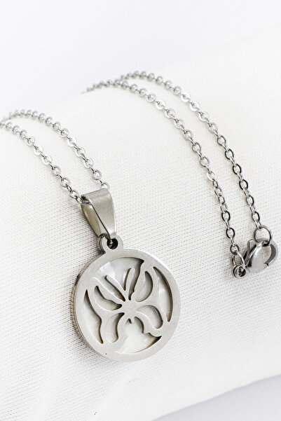 biuti قلادة فولاذية من الفولاذ المقاوم للصدأ باللون الفضي واللؤلؤي على شكل فر...