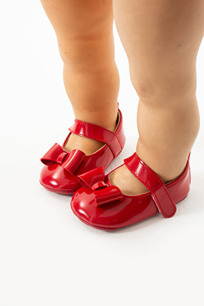 yummy kids First Step Velcro Bow Detailed Non-Slip Sole Patent Leather Girls Ballerina Shoes Booties