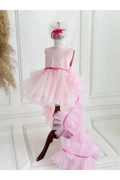 Hobidik Baby Rochie tutu din satin roz cu urmărire detașabilă