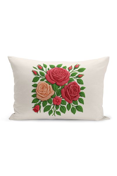 Bertille Home Husă de pernă imprimată digitală pe două părți (aspect de model de broderie Punch/Punch)