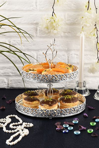 HELVACIOĞLU AKSESUAR 2 Tier Mirrored Cake, Dessert, Cookie Stand Presentation Stand 20-25 cm