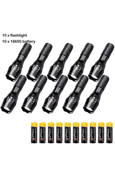 Heinast ZOOM black 10PCS High Power T6 LED Flashlights Camping Torch 5 Light Modes Zoom Light Aluminum Alloy