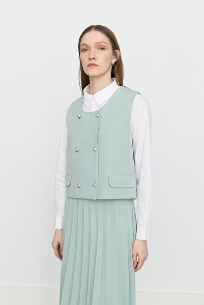 Nihan Düğmeli Klasik Yelek Aqua