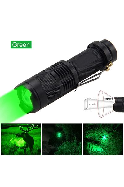 Choice Green no battery Mini SK68 Zoomable Flashlight Green/Red/365NM XPE LED Waterproof Torch Lamp AA/1450