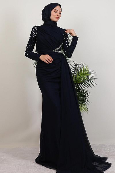 GİYZAMİLA Βραδινό φόρεμα Gülşen Hijab Navy Blue