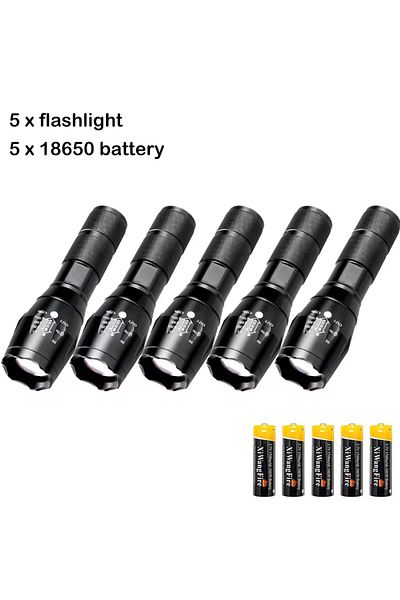 Heinast ZOOM black 5PCS High Power T6 LED Flashlights Camping Torch 5 Light Modes Zoom Light Aluminum Alloys