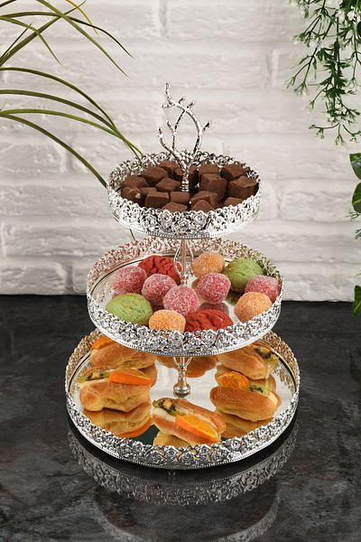 HELVACIOĞLU AKSESUAR 3 Tier Mirrored Cake, Dessert, Cookie Presentation Stand 15-20-25 cm