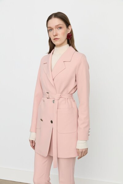 Nihan Beli Kuşaklı Blazer Ceket Somon