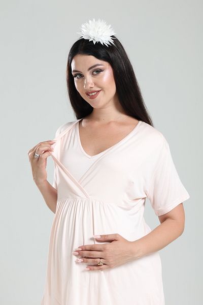 LOHOUSE Women's Tuba Powder Double Breasted Muslim Fabric Maternity Pregnant Pajamas Set with Dress 3 Piece Pajamas Set