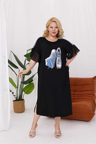 Siyezen Rochie supradimensionată cu mâneci din tul și volane, cu aplicații de...