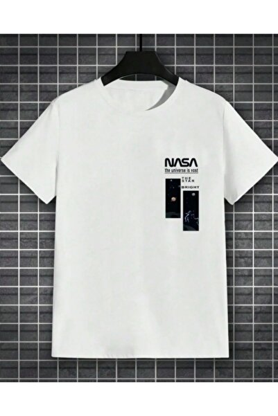 BYMEER Bílé oversize bavlněné tričko Nasa s potiskem