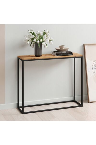 Hitit Dekorasyon Dab Siyah Metal Ahşap Dresuar Konsol Meşe