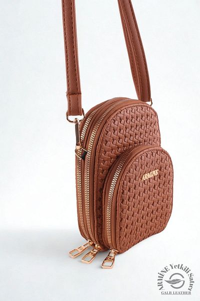 Armine Original Armine Premium Quality Women's Shoulder and Hand Bag Suitable for Daily Use 384 Knitted Tan