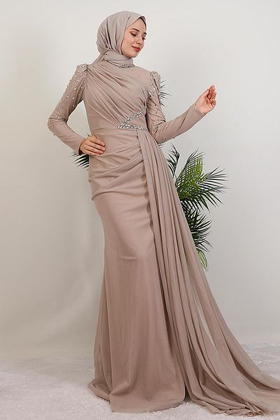 GİYZAMİLA Gülşen Hijab βραδινό φόρεμα Light Mink
