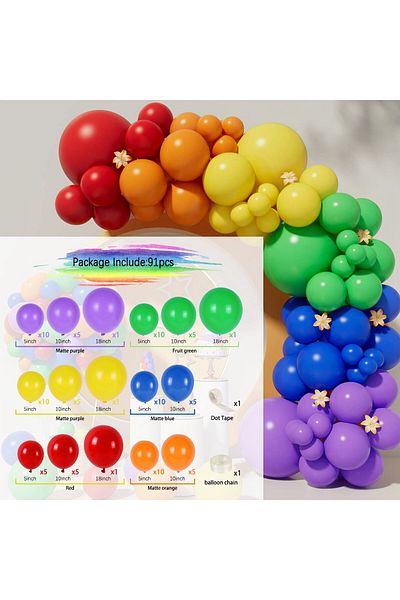 Choice as picture 91pcs Colorful Rainbow Balloon Garland Arch Kit Multicolor Latex Ballons Decoration Weddi