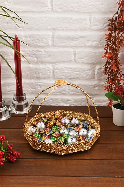 HELVACIOĞLU AKSESUAR Top Handle Mirrored Sugar Bowl, Chocolate Bowl, Turkish Delight Bowl, Cookie Bowl, Fruit Bowl 20 cm