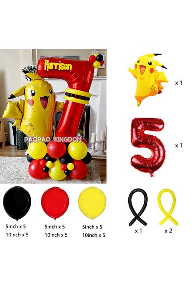 Miniso 1pack B 5 1set Pokemon Pikachu Theme Foil Balloons Set Red Black Latex Balloon Kids Birthday Baby