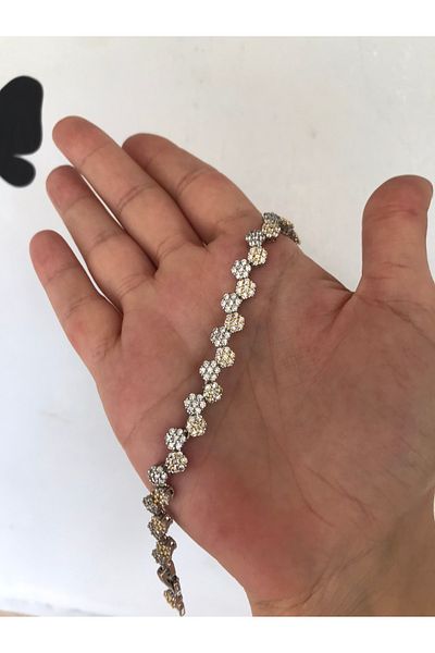 shop Stone Shiny Mini Flower Detail Silver Color Bracelet