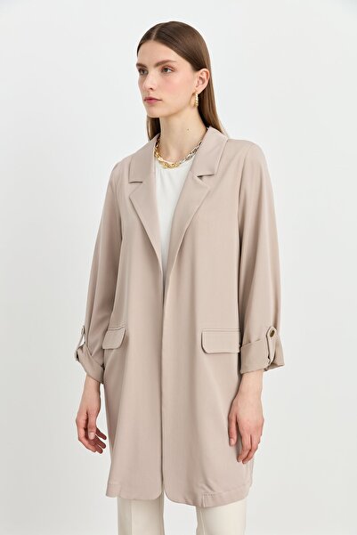 Nihan Kolu Katlanılabilir Blazer Viskon Ceket Taş