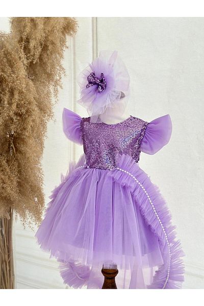 Hobidik Baby Rochie Tutu cu perle cu paiete liliac cu urmărire detașabilă