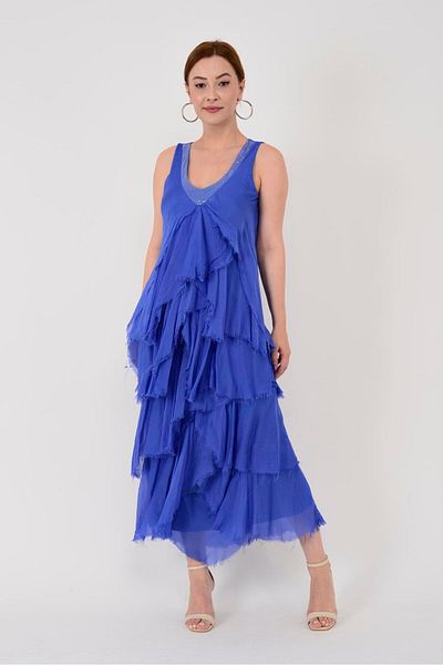 GÜLDEN KATRAN Women's Sequined Long Layered Cutout Silk Dress