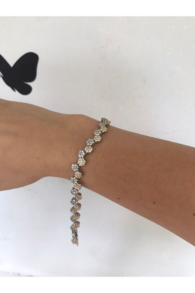 shop Stone Shiny Mini Flower Detail Silver Color Bracelet