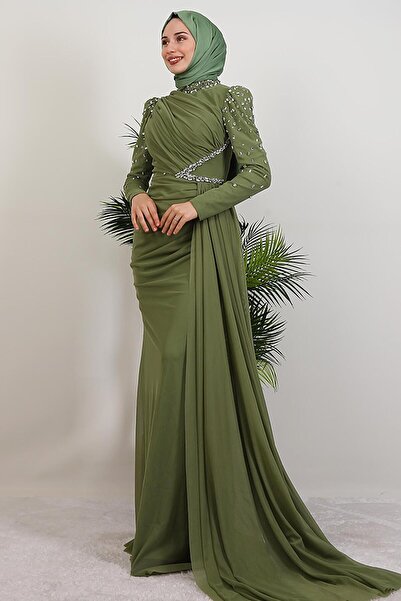 GİYZAMİLA Gülşen Hijab βραδινό φόρεμα απαλό πράσινο