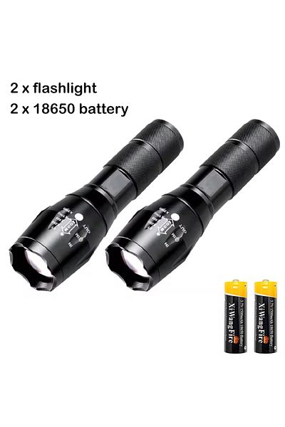 Heinast ZOOM black 2PCS High Power T6 LED Flashlights Camping Torch 5 Light Modes Zoom Light Aluminum Alloys