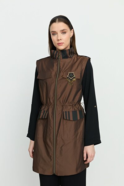 Nihan Beli Büzgülü Yelek Kahve