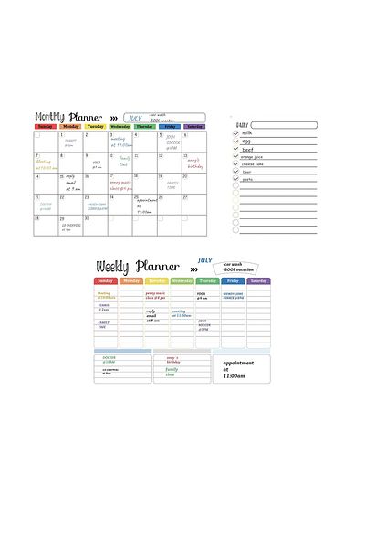 Leexo Set 3 bucati planificator magnetic frigider Monthly, week, daily, 3 markere, laveta, 41.5x30 cm