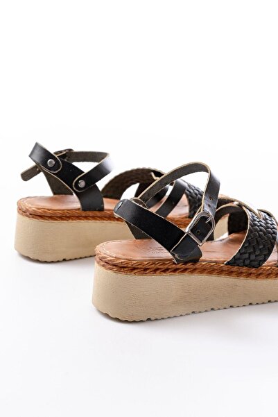 Aymood 730-138 Black Knitted Genuine Leather Orthopedic Sole Women's Sandals