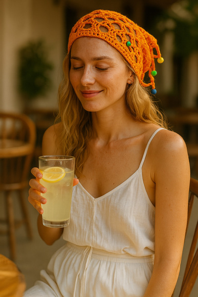 drt tasarım باندانا مثلثة من القطن باللون البرتقالي الرجعي