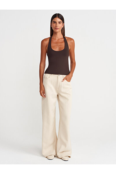 Dilvin 31753 Топ с деколте тип „халтер“ - тъмнокафяв