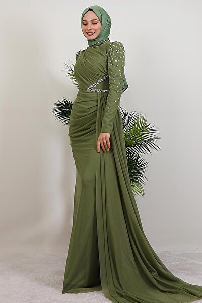 GİYZAMİLA Gülşen Hijab βραδινό φόρεμα απαλό πράσινο