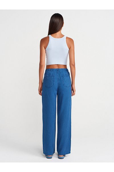 Dilvin 72022 Striped Lyocell Denim Trousers-Navy Blue