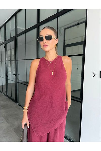 DUSOHOME Claret Red Bolted Pants Linen Suit