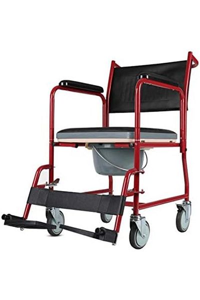 Stander Foldable and removable home wheelchair for the elderly with wheels, suitable for pregnant women, red color, polyethylene
