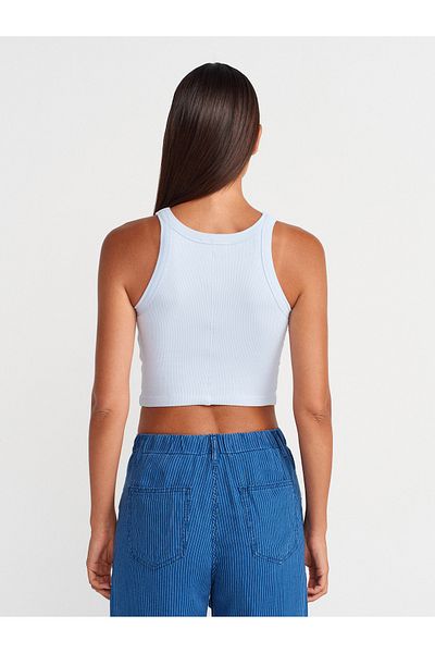 Dilvin 21104 Crop Top cu nervuri-Albastru deschis