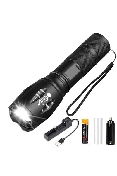 Heinast ZOOM black Battery charger B High Power T6 LED Flashlights Camping Torch 5 Light Modes Zoom Light Al