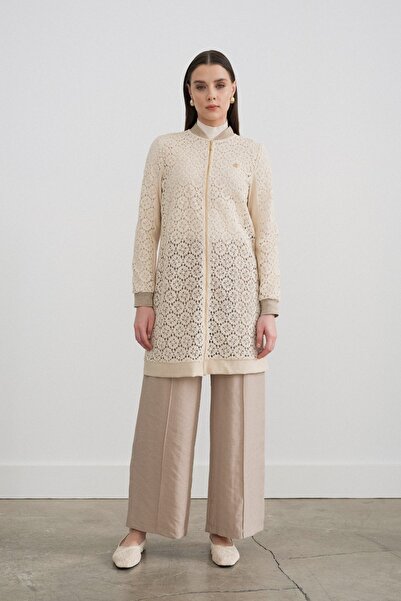 Nihan Makrome Bomber Dantel Ceket Bej