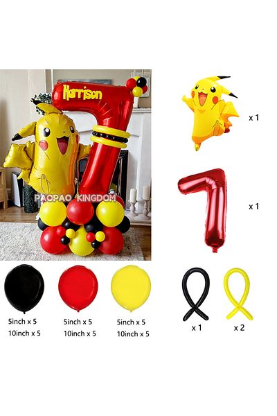 Miniso 1pack B 7 1set Pokemon Pikachu Theme Foil Balloons Set Red Black Latex Balloon Kids Birthday Baby
