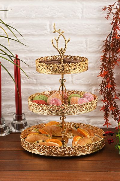 HELVACIOĞLU AKSESUAR 3 Tier Mirrored Cake, Dessert, Cookie Presentation Stand 15-20-25 cm