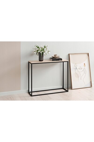 Hitit Dekorasyon Dab Siyah Metal Ahşap Dresuar Konsol Somono Meşe