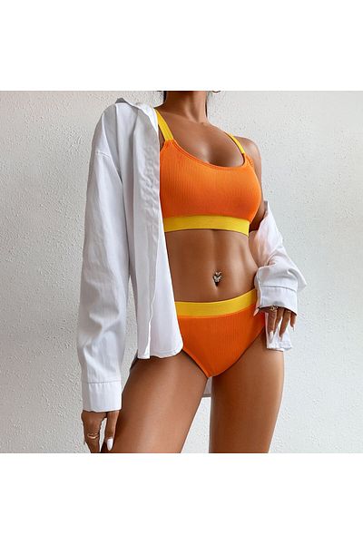 FITINT Women's high-waist 2-piece swimsuit with padding Orange – FITINT 272